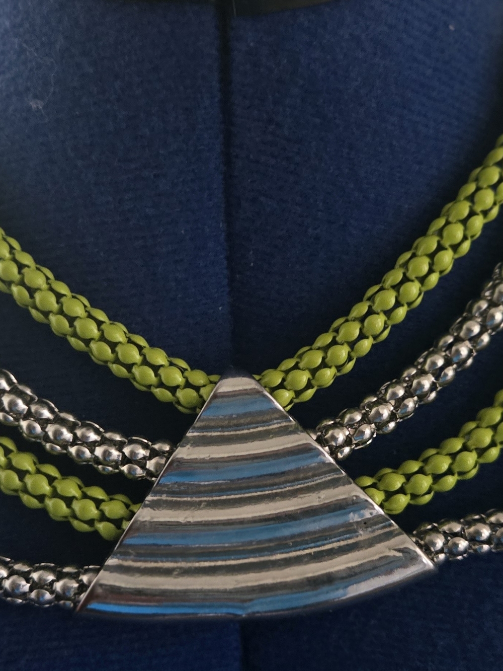 Ashley Stewart Lime Green and Silver Layered Triangle Necklace